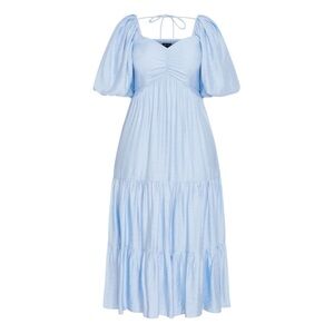 City Chic Baby Blue Maxi Dress Plus Size 18 Puff Sleeve Romantic Boho Chic NWT